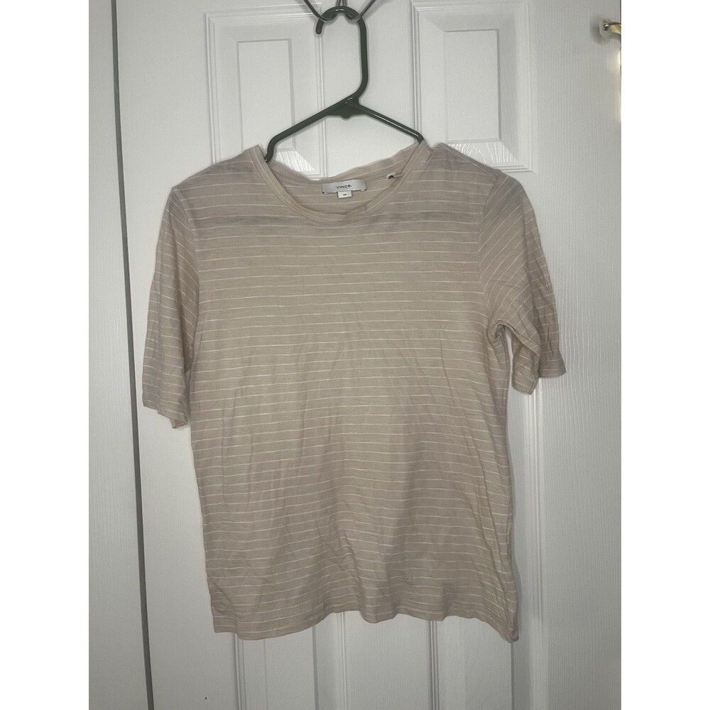 Vince Striped Elbow Sleeve Cotton T Shirt Size Small